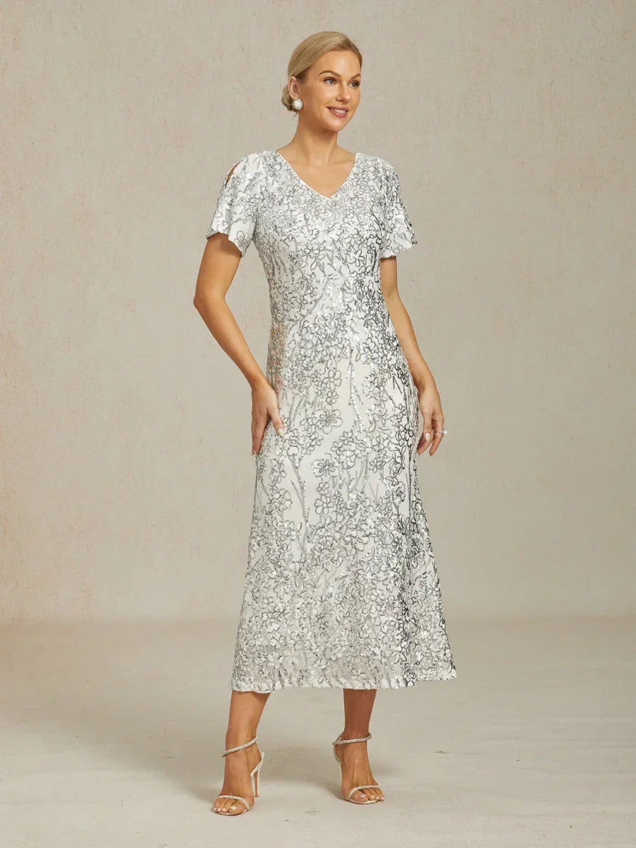 Elegant V-Neck Cold Shoulder Sequin Dress