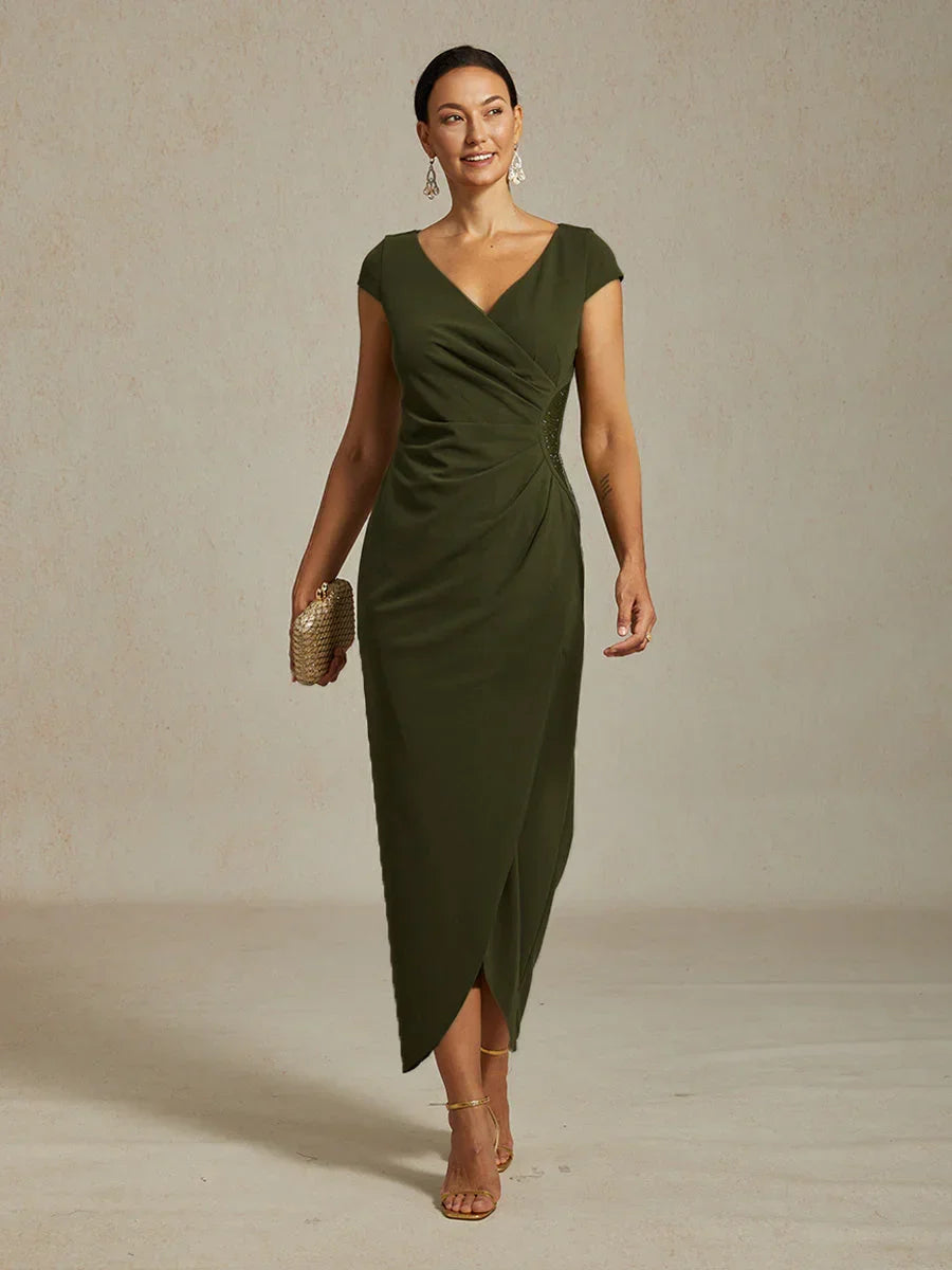 Elegant Wrap Dress with Rhinestone