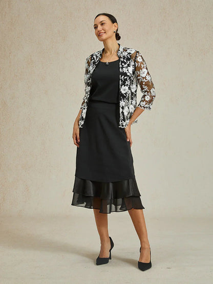 Embroidered Lace Jacket and Knit Tank Twinset