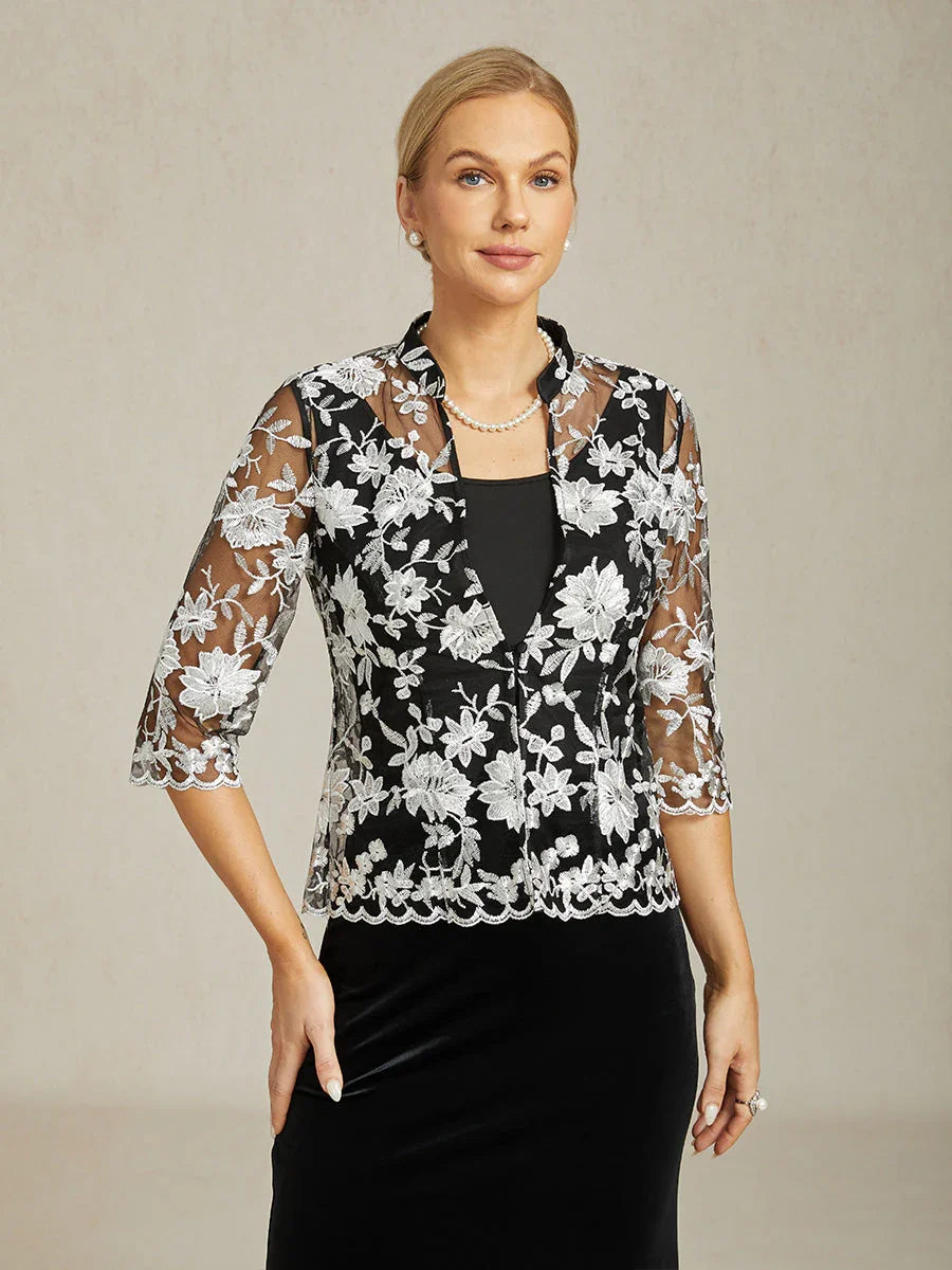 Embroidered Lace Jacket and Knit Tank Twinset