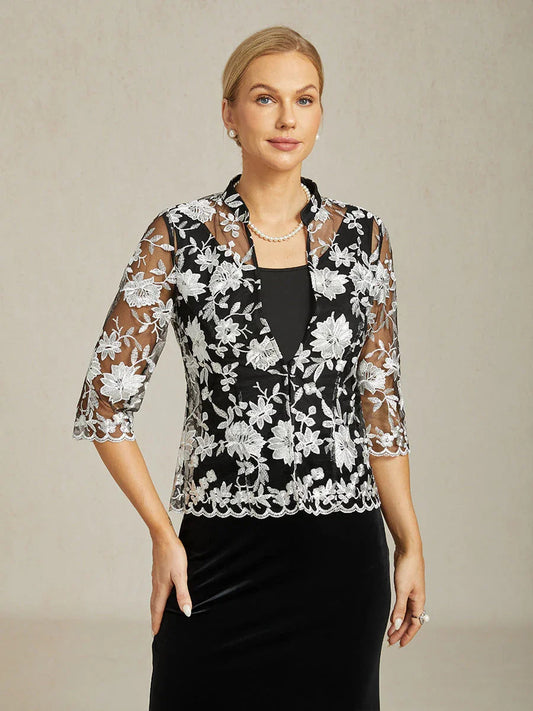 Embroidered Lace Jacket and Knit Tank Twinset