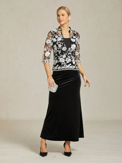 Embroidered Lace Jacket and Knit Tank Twinset