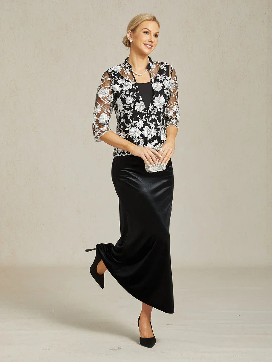 Embroidered Lace Jacket and Knit Tank Twinset