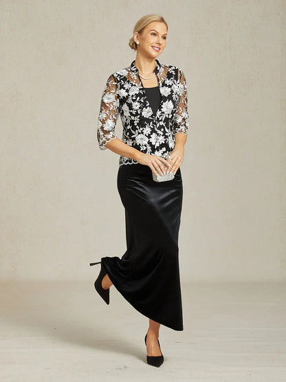 Embroidered Lace Jacket and Knit Tank Twinset