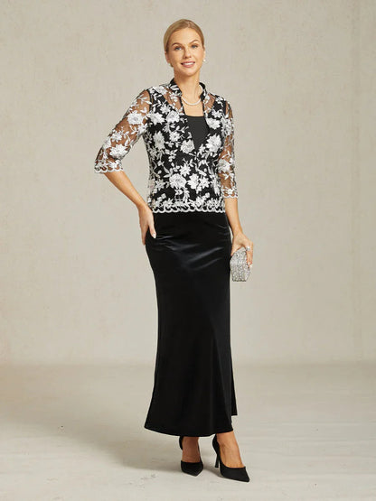 Embroidered Lace Jacket and Knit Tank Twinset