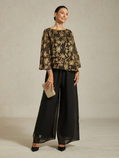Straight Leg Pant With Chiffon Split Leg Overlay