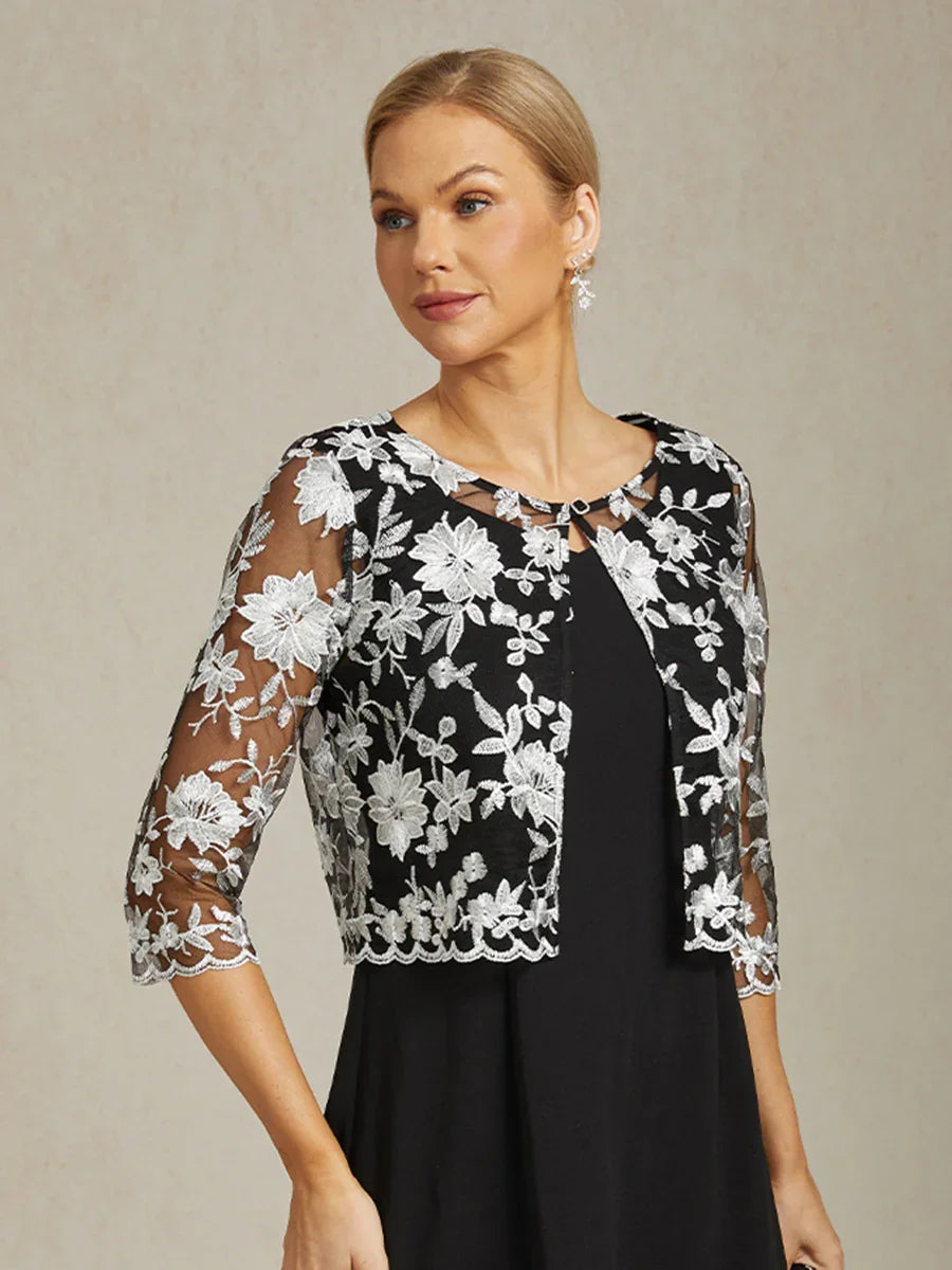 Floral Embroidered Lace Jacket With Scallop Detail