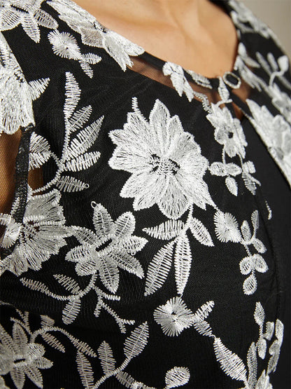 Floral Embroidered Lace Jacket With Scallop Detail