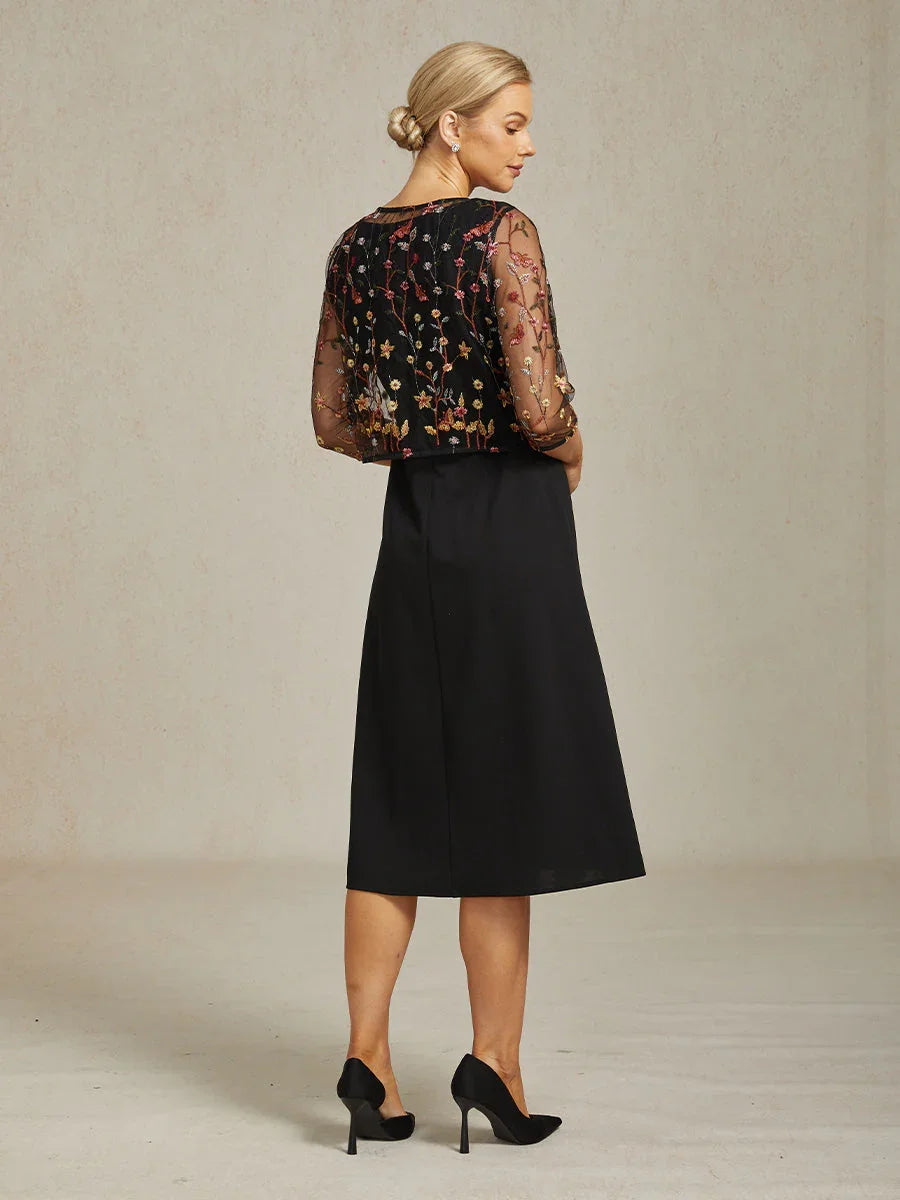 Floral Embroidered Lace Jacket with Rhinestone Clasp