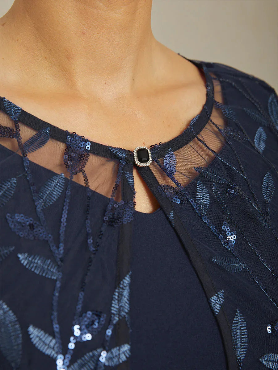 Floral Embroidered Lace Jacket with Rhinestone Clasp