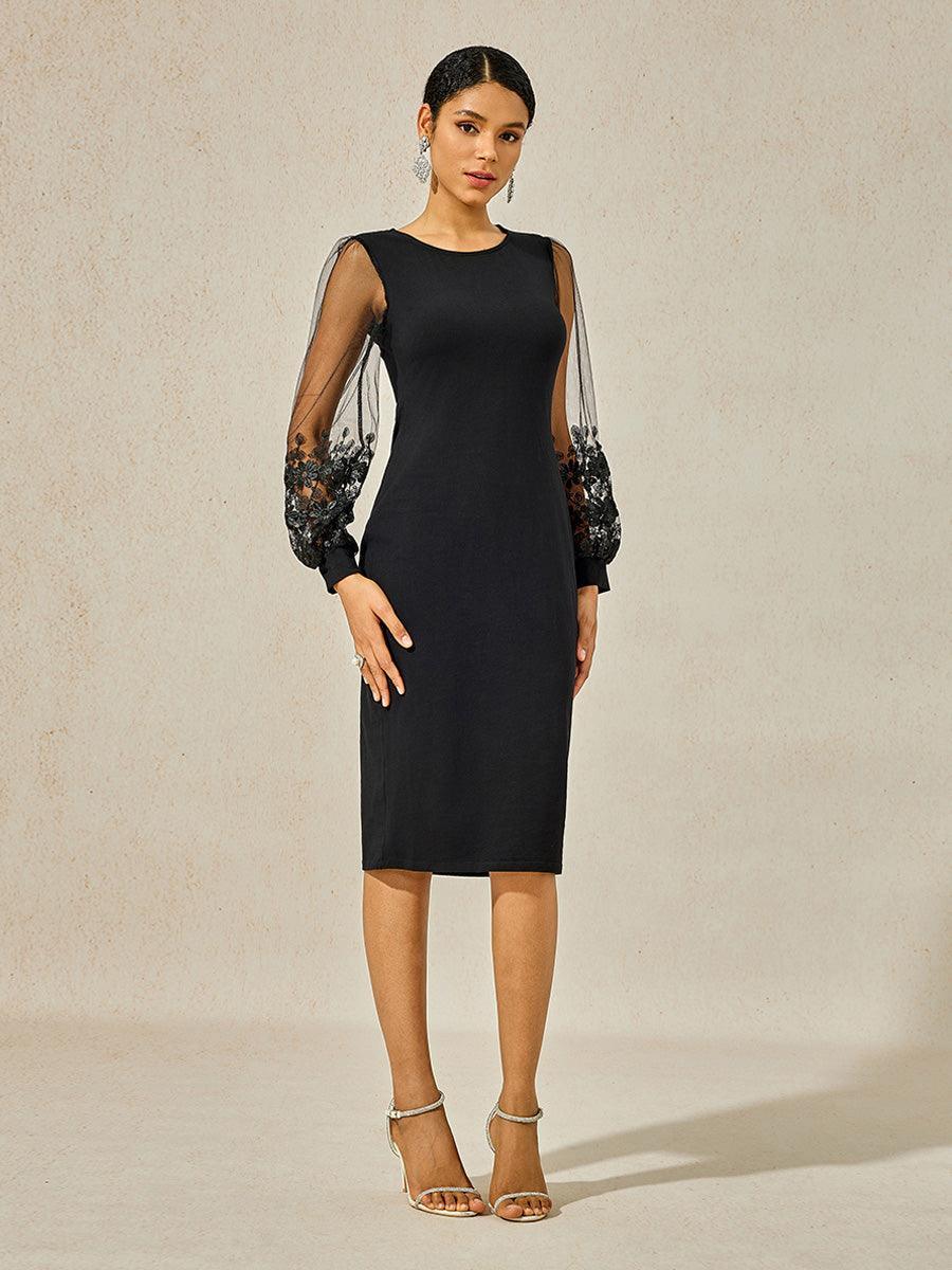 Floral Sleeve Bodycon Midi Dress