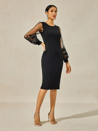 Floral Sleeve Bodycon Midi Dress