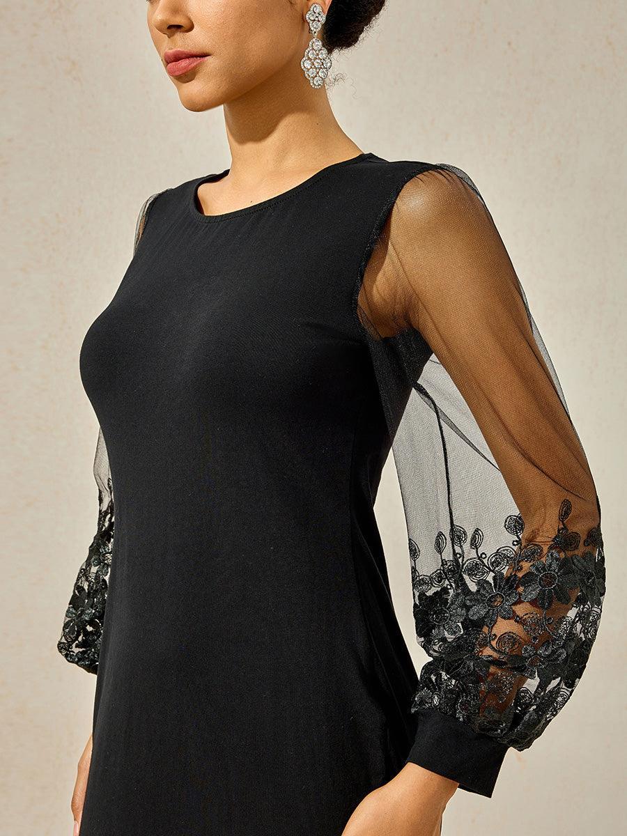 Floral Sleeve Bodycon Midi Dress