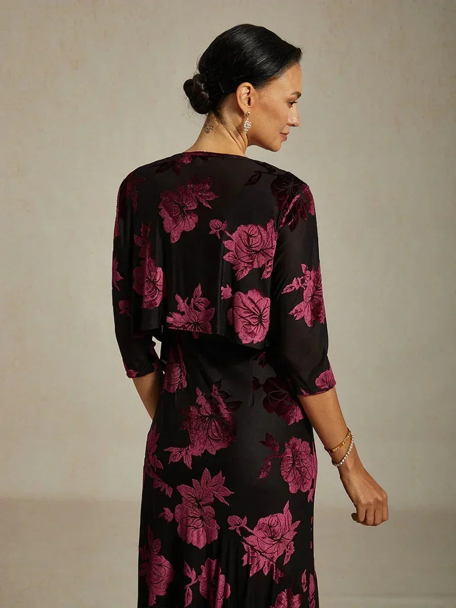 Floral Stretch Velvet 3/4 Sleeve Shrug