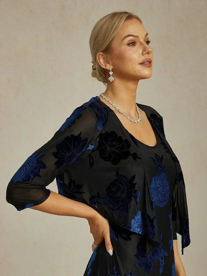 Floral Sheer Chiffon 3/4 Sleeve Shrug