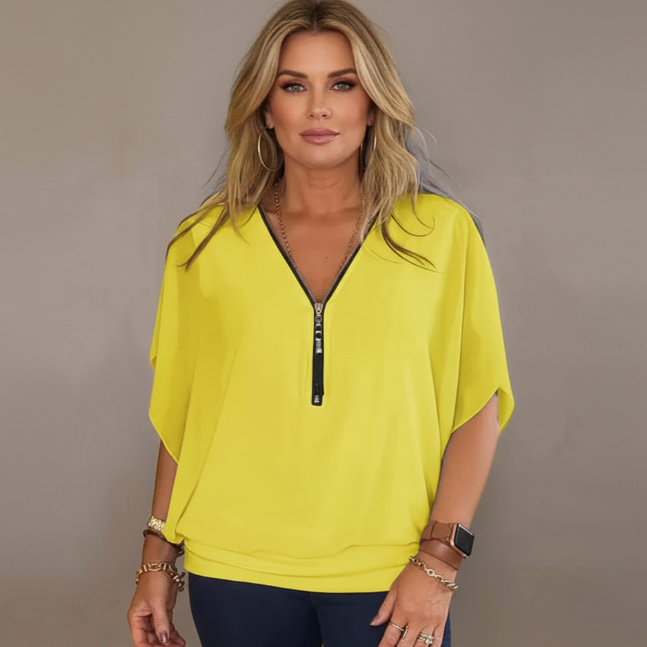 Women's Chiffon Zip-up Neck Casual Top