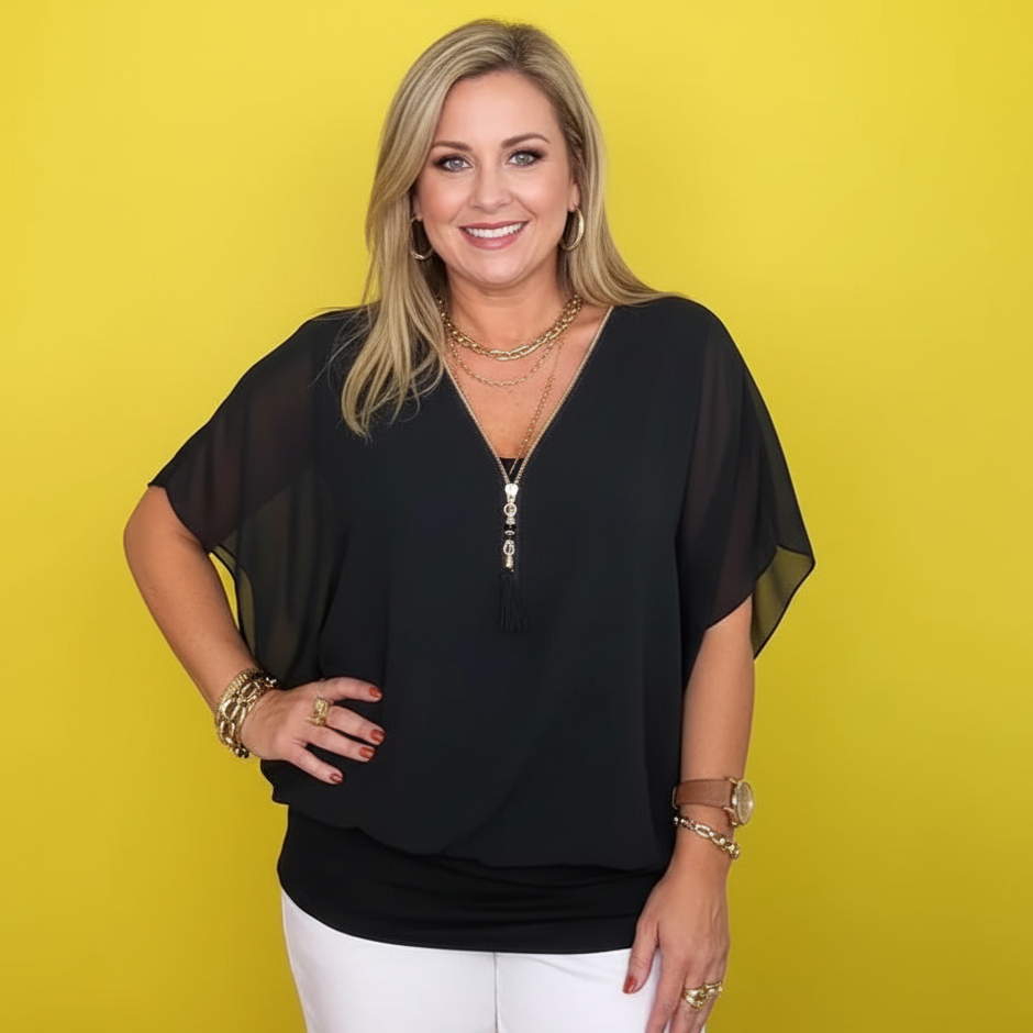 Women's Chiffon Zip-up Neck Casual Top