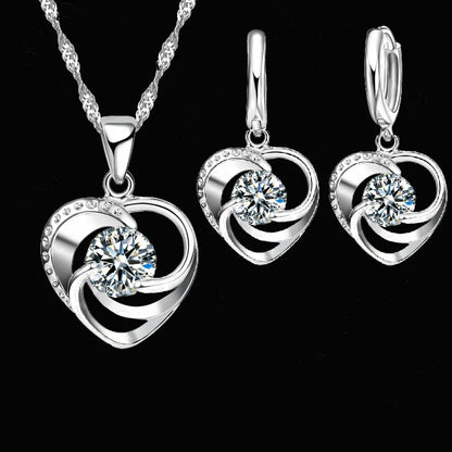 Sterling Silver Heart Necklace and Earrings - LEESTIA