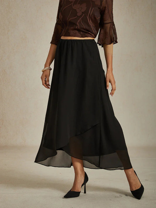High-Low Overlay Chiffon Skirt with Lining