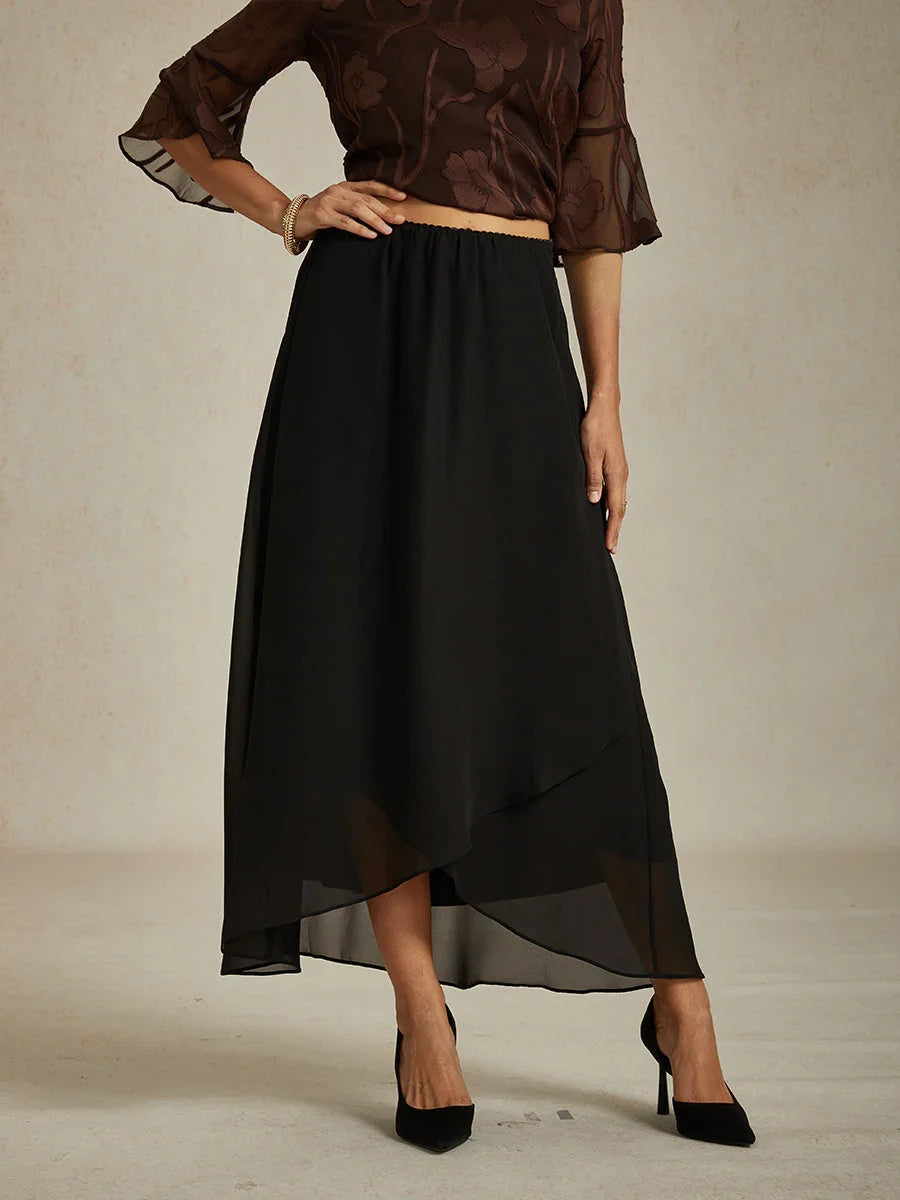 High-Low Overlay Chiffon Skirt with Lining
