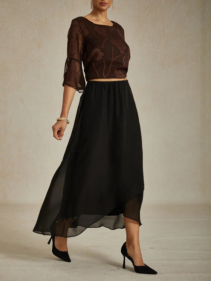 High-Low Overlay Chiffon Skirt with Lining