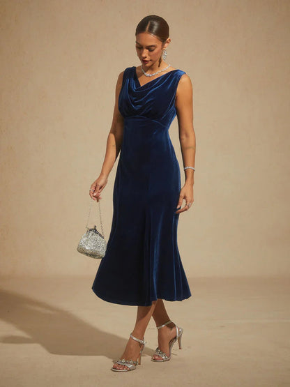 High-Stretch Velvet Sleeveless Midi Dress with Scoop Neck