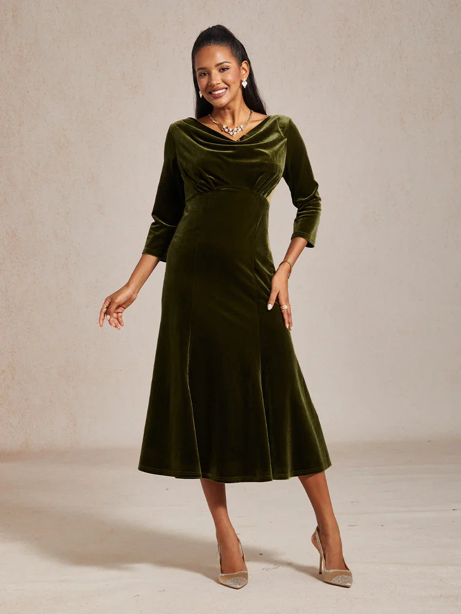 High-Stretch Velvet Midi Dress