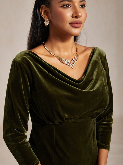 High-Stretch Velvet Midi Dress