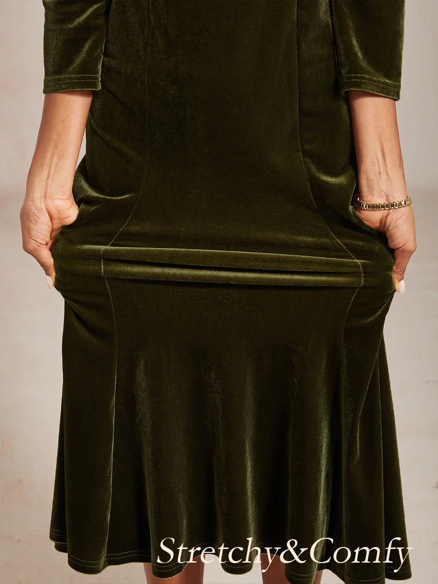 High-Stretch Velvet Midi Dress