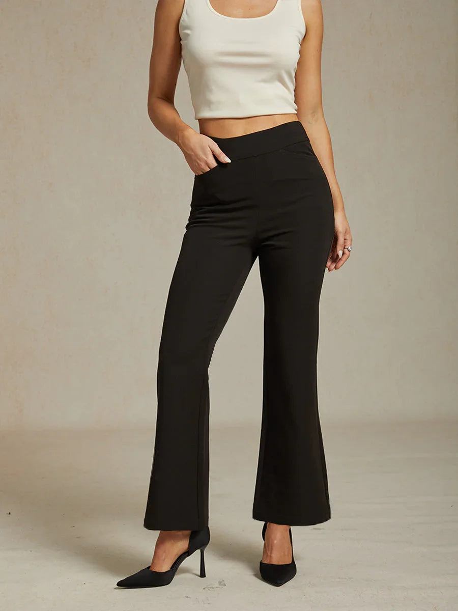 High Stretch Bootcut Pants with Slimming Leg Shape and Mid Rise with Pockets