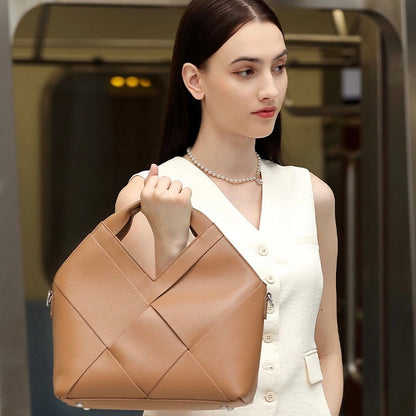 Women's Genuine Leather Woven Handbag