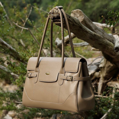 Women's Vintage Luxe Leather Bag with Buckle Accents