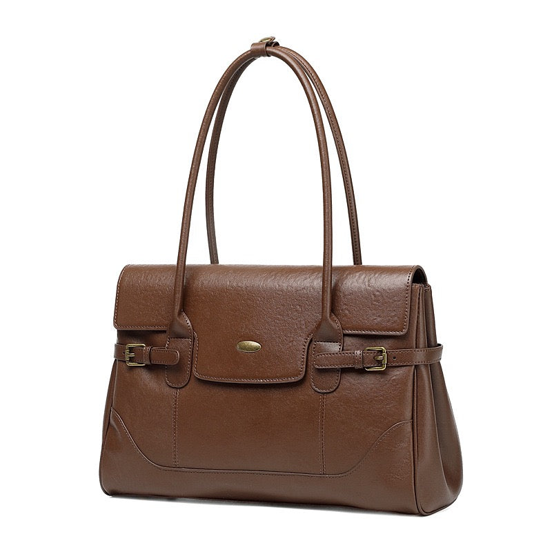Women's Vintage Luxe Leather Bag with Buckle Accents