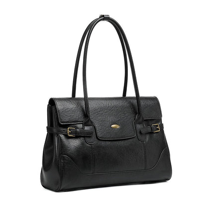 Women's Vintage Luxe Leather Bag with Buckle Accents