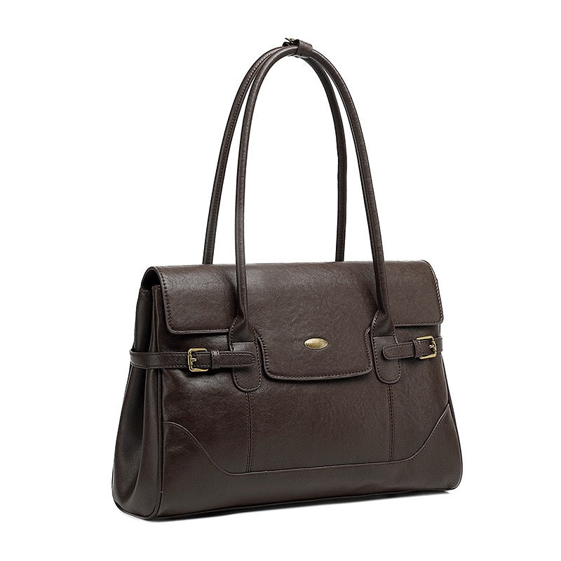 Women's Vintage Luxe Leather Bag with Buckle Accents