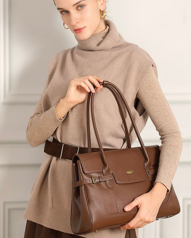 Women's Vintage Luxe Leather Bag with Buckle Accents