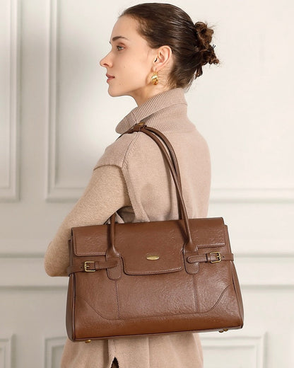 Women's Vintage Luxe Leather Bag with Buckle Accents