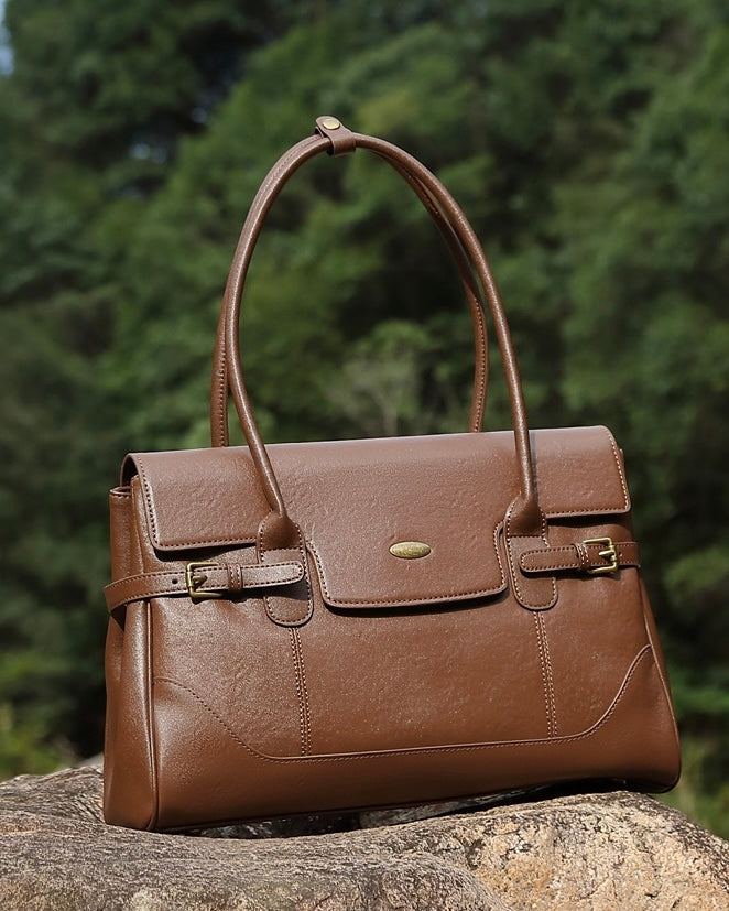 Women's Vintage Luxe Leather Bag with Buckle Accents
