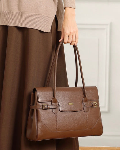 Women's Vintage Luxe Leather Bag with Buckle Accents