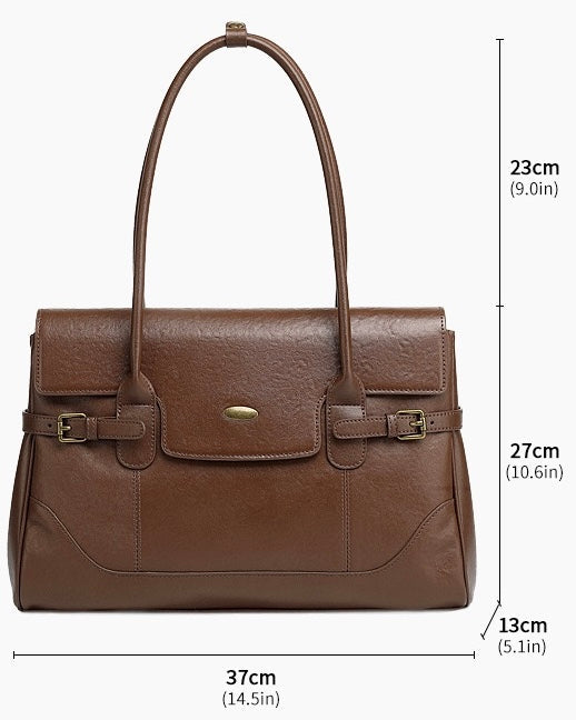Women's Vintage Luxe Leather Bag with Buckle Accents