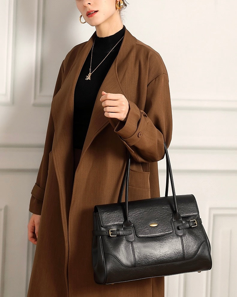 Women's Vintage Luxe Leather Bag with Buckle Accents