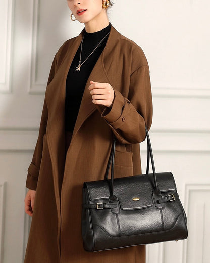 Women's Vintage Luxe Leather Bag with Buckle Accents