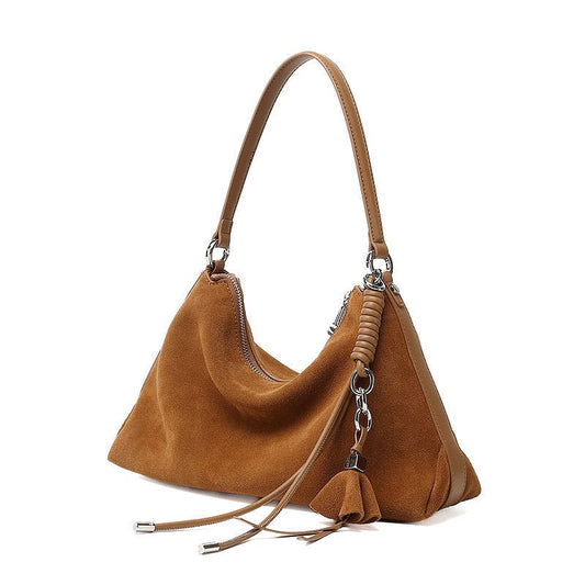 Suede Luxe Hobo Bag with Braided Detail & Tassel Accent