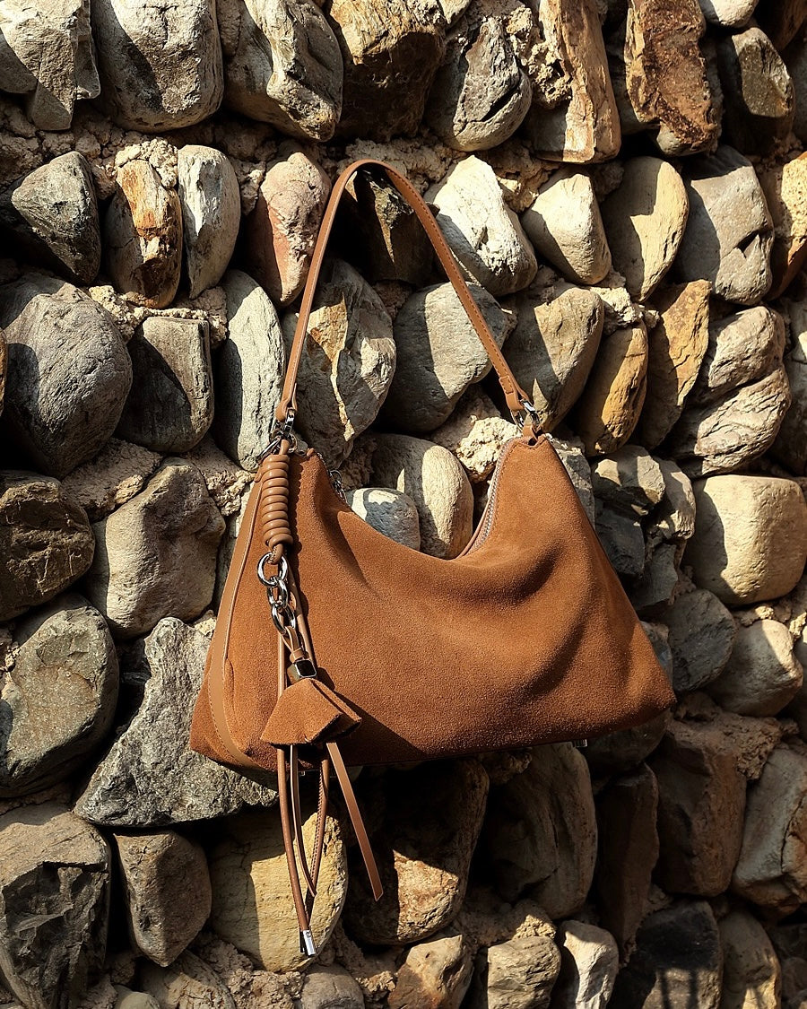 Suede Luxe Hobo Bag with Braided Detail & Tassel Accent