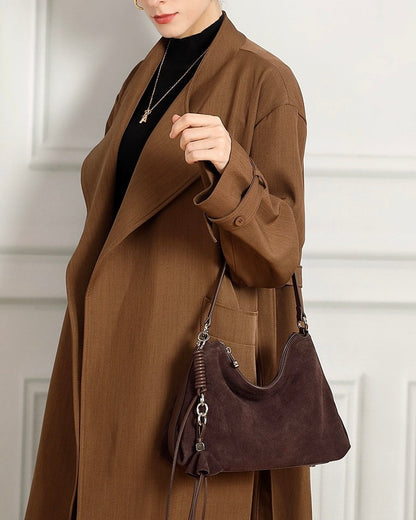Suede Luxe Hobo Bag with Braided Detail & Tassel Accent