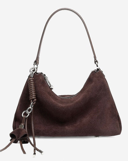 Suede Luxe Hobo Bag with Braided Detail & Tassel Accent