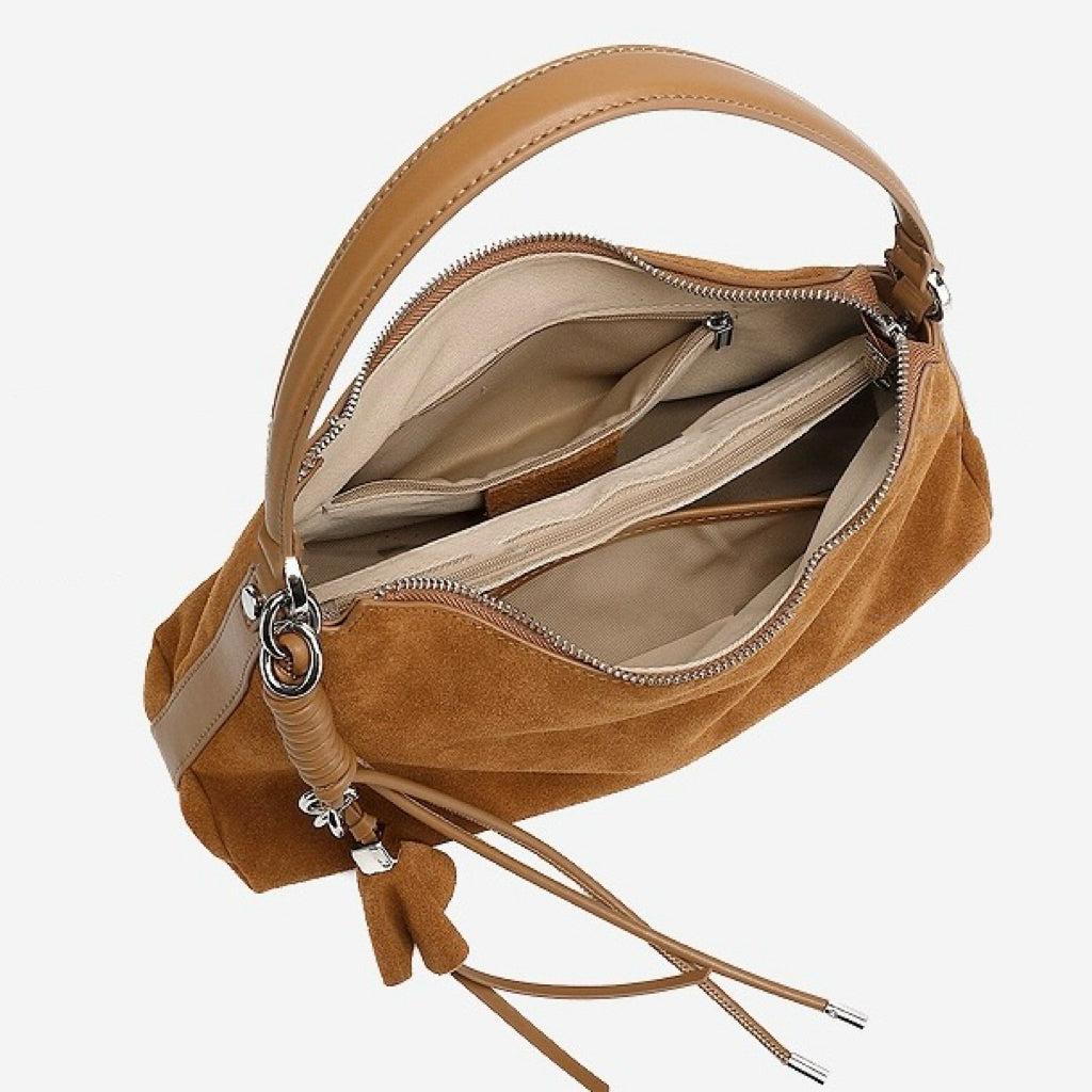 Suede Luxe Hobo Bag with Braided Detail & Tassel Accent