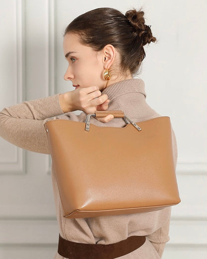 Genuine Leather Arch-Handle Minimalist Commuter Crossbody Bag
