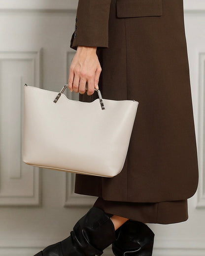 Genuine Leather Arch-Handle Minimalist Commuter Crossbody Bag