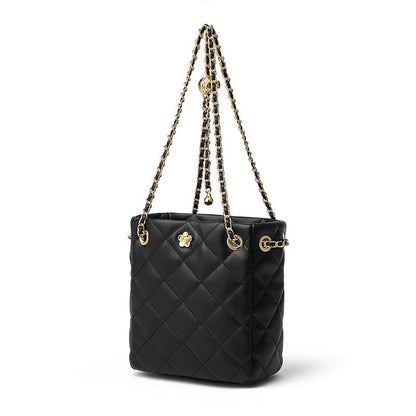 Genuine Leather Quilted Chain-Embellished Crossbody Bag